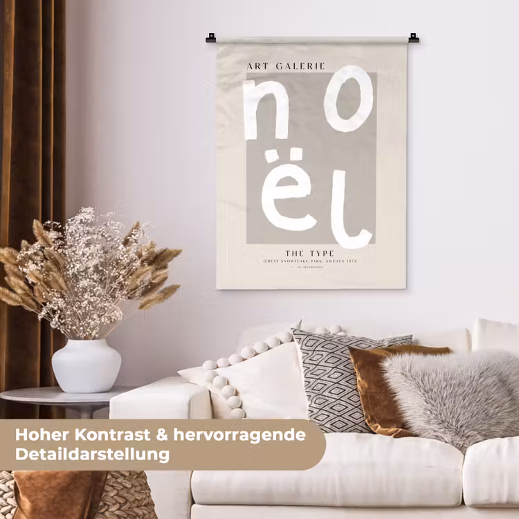 Kerstmis - Quotes - Noël - Wit - Beige Wandkleed katoen klein -tsfeer1_DE