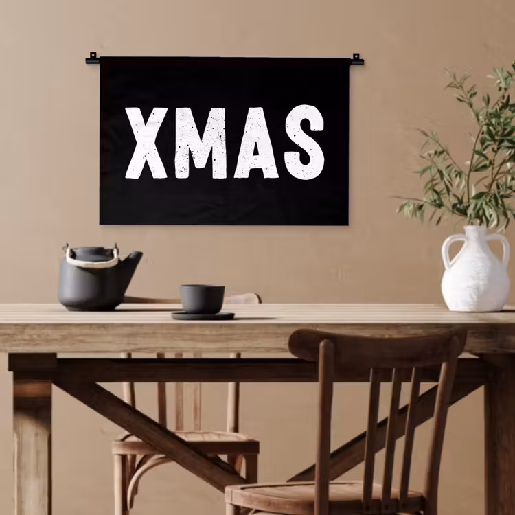 Kerst - Quotes - Xmas - Zwart - Feestdagen Wandkleed katoen klein -sfeer6