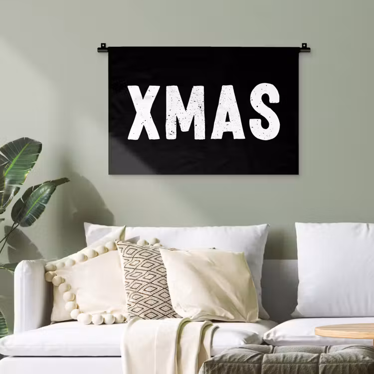 Kerst - Quotes - Xmas - Zwart - Feestdagen Wandkleed katoen klein -sfeer7