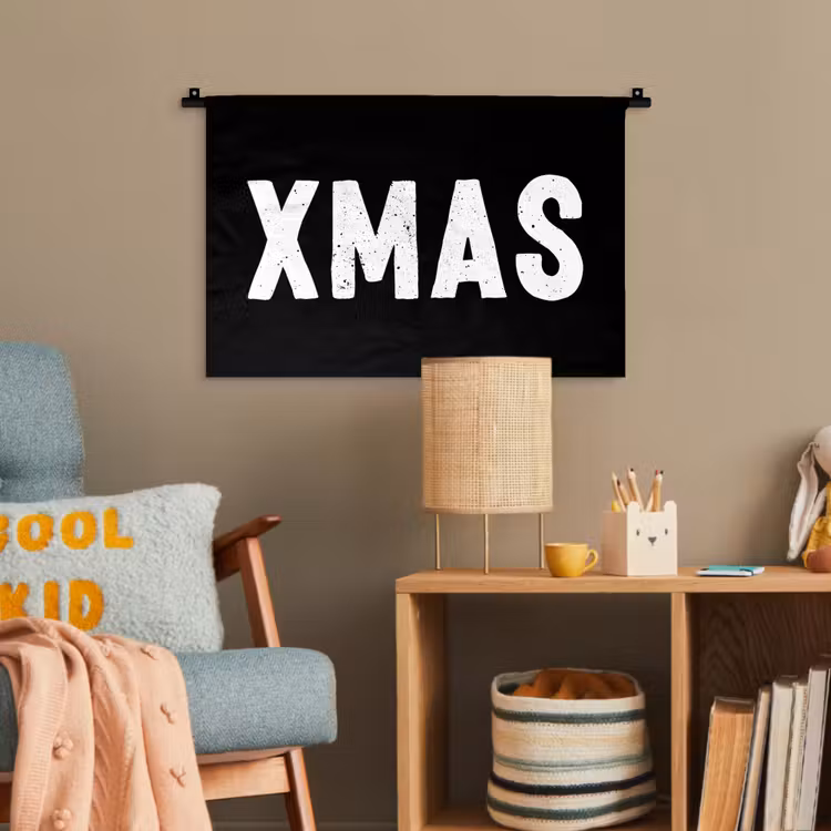 Kerst - Quotes - Xmas - Zwart - Feestdagen Wandkleed katoen klein -wsfeer4_kind