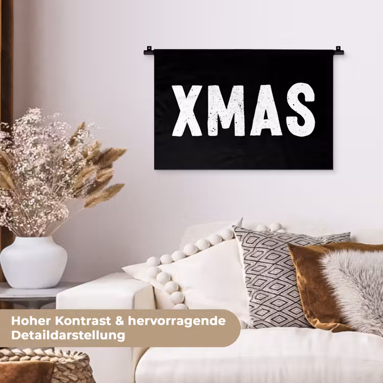 Kerst - Quotes - Xmas - Zwart - Feestdagen Wandkleed katoen klein -tsfeer1_DE