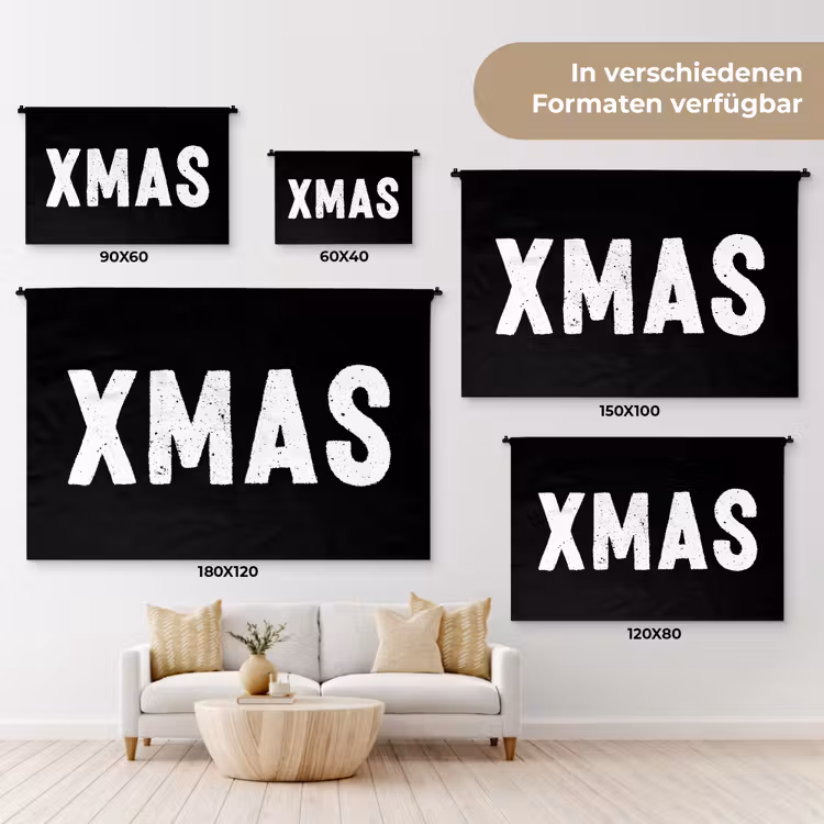 Kerst - Quotes - Xmas - Zwart - Feestdagen Wandkleed katoen klein -tsfeer8_DE