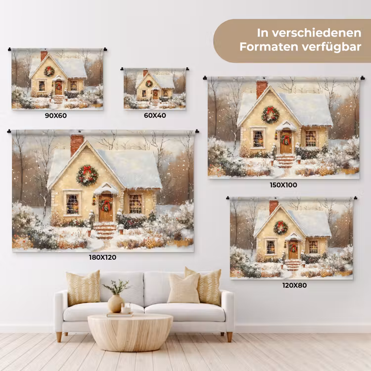 Kerst - Huis - Winter - Sneeuw Wandkleed katoen klein -tsfeer8_DE