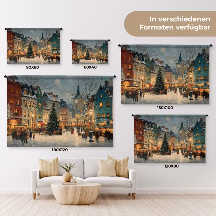 Kerstsfeer - Stadsplein - Kleurrijk Wandkleed katoen klein -tsfeer8_DE