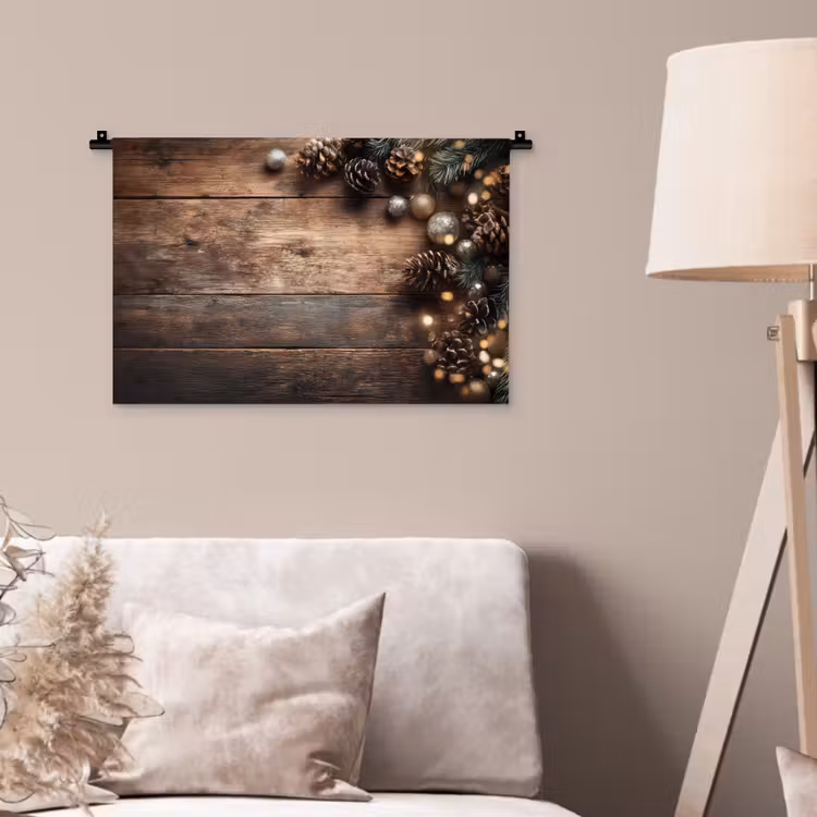 Kersthoekdecoratie - Dennenappels - Lichtjes Wandkleed katoen klein -sfeer4