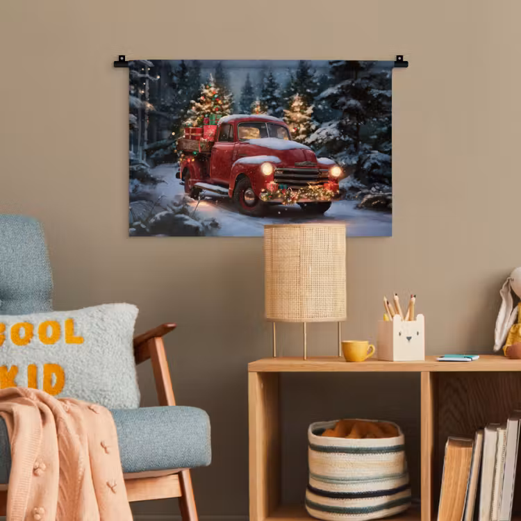 Kersttruck - Sneeuwbos - Rood Wandkleed katoen klein -wsfeer4_kind