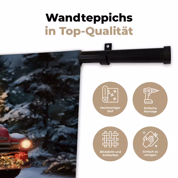 Kersttruck - Sneeuwbos - Rood Wandkleed katoen klein -tsfeer2_DE