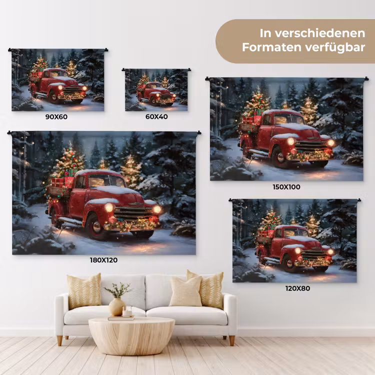 Kersttruck - Sneeuwbos - Rood Wandkleed katoen klein -tsfeer8_DE