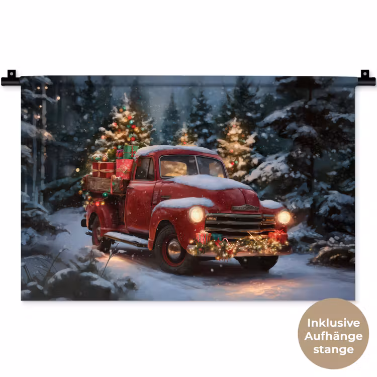 Kersttruck - Sneeuwbos - Rood Wandkleed katoen klein -t3d_DE