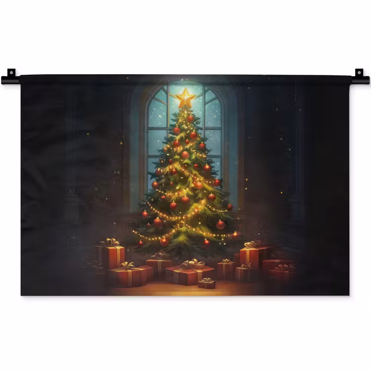 Kerstboom - Cadeau - Kerst - Winter Wandkleed katoen klein -zz3d