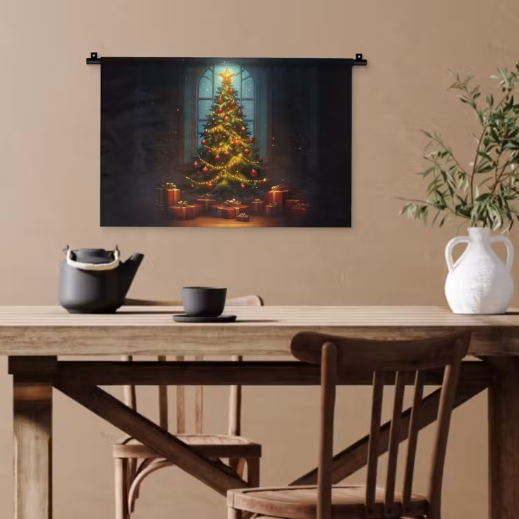 Kerstboom - Cadeau - Kerst - Winter Wandkleed katoen klein -sfeer6
