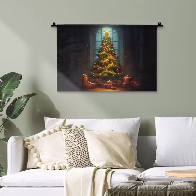 Kerstboom - Cadeau - Kerst - Winter Wandkleed katoen klein -sfeer7