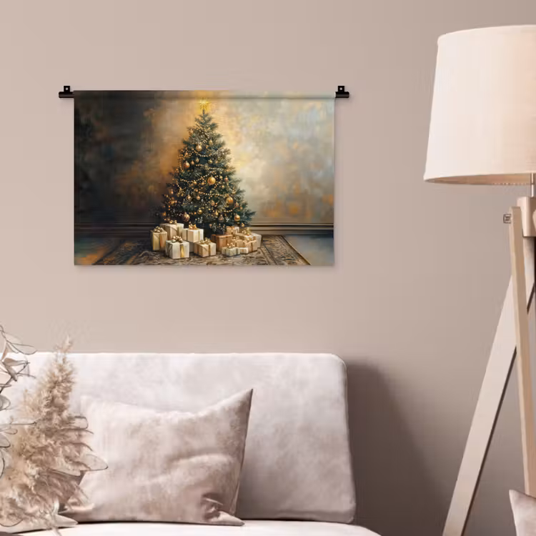 Kerstboom - Cadeaus - Goud Wandkleed katoen klein -sfeer4
