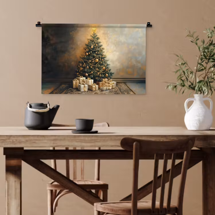 Kerstboom - Cadeaus - Goud Wandkleed katoen klein -sfeer6