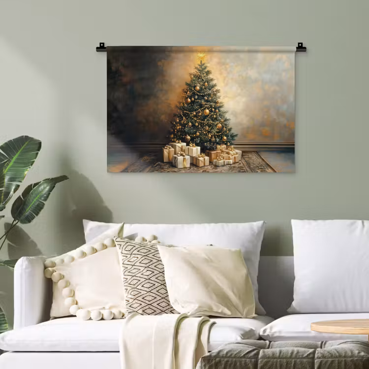 Kerstboom - Cadeaus - Goud Wandkleed katoen klein -sfeer7