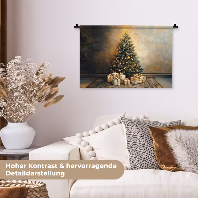 Kerstboom - Cadeaus - Goud Wandkleed katoen klein -tsfeer1_DE