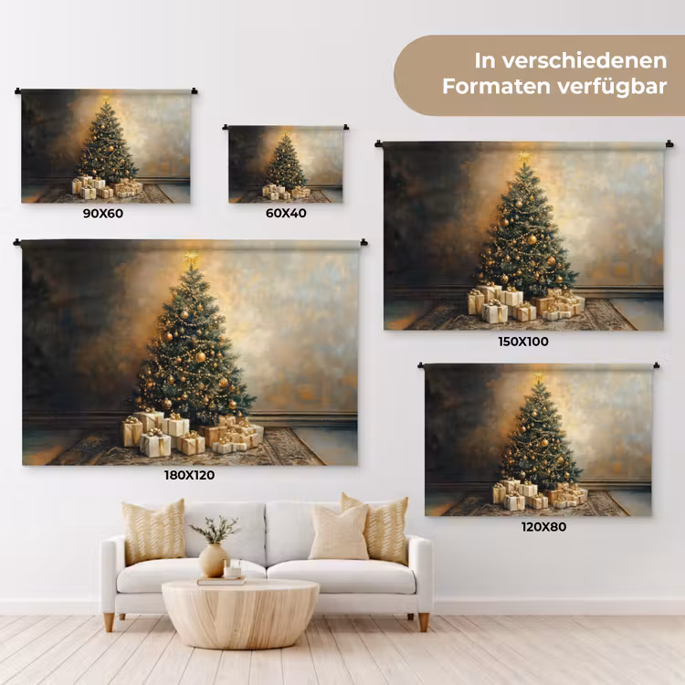 Kerstboom - Cadeaus - Goud Wandkleed katoen klein -tsfeer8_DE