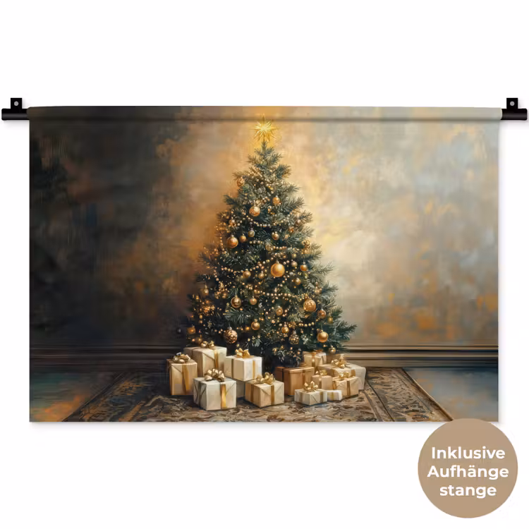 Kerstboom - Cadeaus - Goud Wandkleed katoen klein -t3d_DE