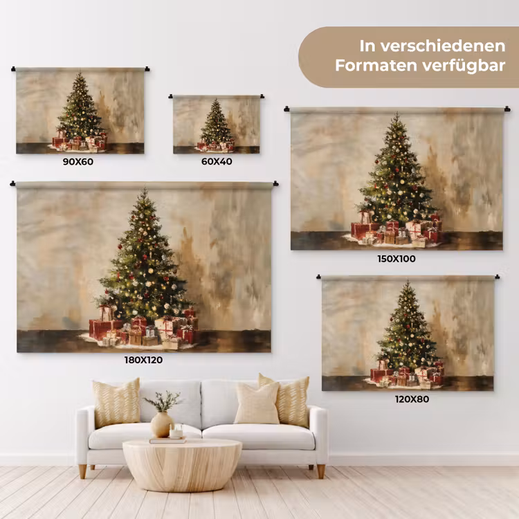 Kerstboom - Versierd - Kleurrijk Wandkleed katoen klein -tsfeer8_DE