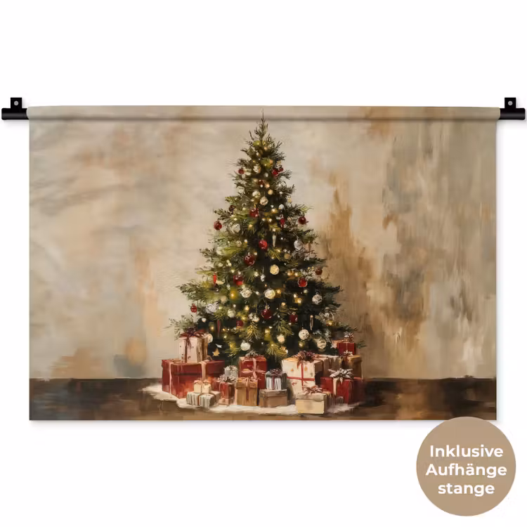 Kerstboom - Versierd - Kleurrijk Wandkleed katoen klein -t3d_DE
