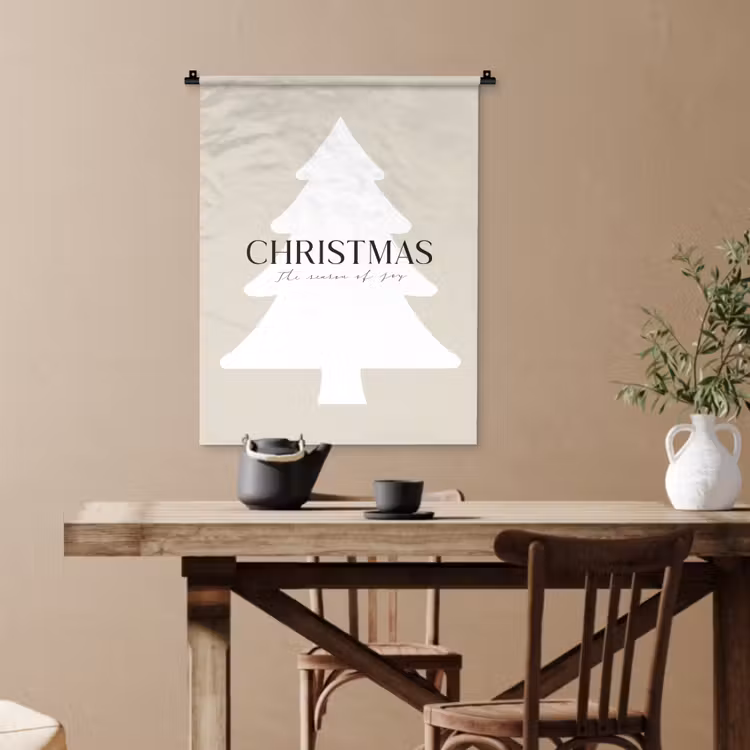 Kerstboom - Japandi - Christmas - Beige Wandkleed katoen klein -sfeer6