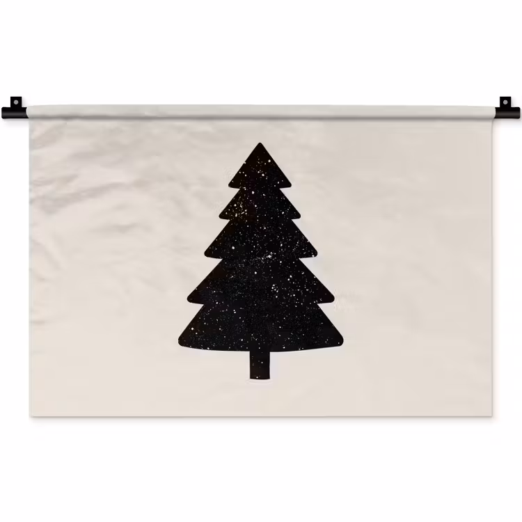 Kerstboom - Zwart - Feestdagen - Beige Wandkleed katoen klein -zz3d