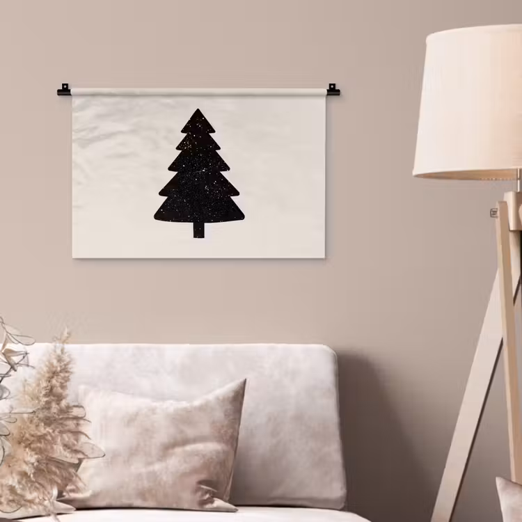Kerstboom - Zwart - Feestdagen - Beige Wandkleed katoen klein -sfeer4