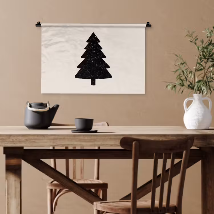 Kerstboom - Zwart - Feestdagen - Beige Wandkleed katoen klein -sfeer6