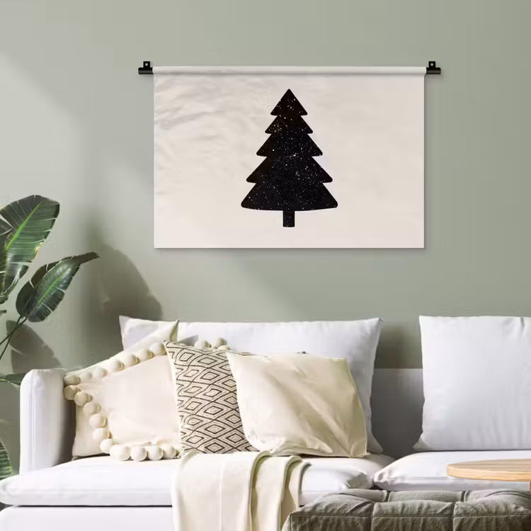 Kerstboom - Zwart - Feestdagen - Beige Wandkleed katoen klein -sfeer7