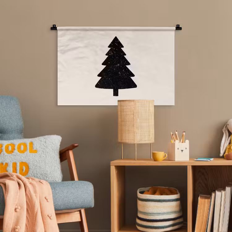 Kerstboom - Zwart - Feestdagen - Beige Wandkleed katoen klein -wsfeer4_kind