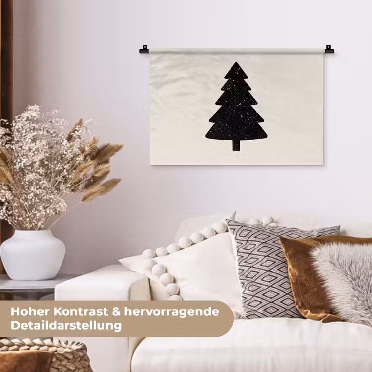 Kerstboom - Zwart - Feestdagen - Beige Wandkleed katoen klein -tsfeer1_DE