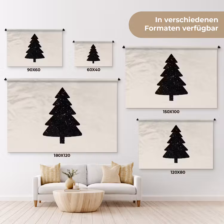 Kerstboom - Zwart - Feestdagen - Beige Wandkleed katoen klein -tsfeer8_DE
