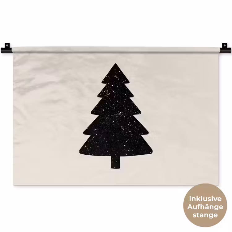 Kerstboom - Zwart - Feestdagen - Beige Wandkleed katoen klein -t3d_DE
