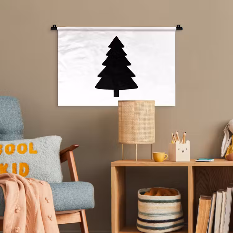 Kerstboom - Zwart - Kerstmis - Feest Wandkleed katoen klein -wsfeer4_kind