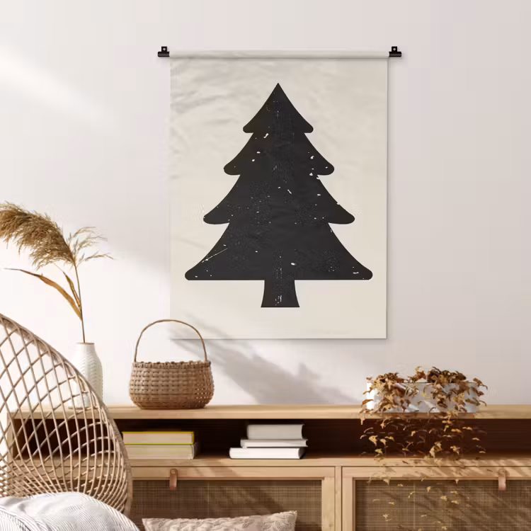 Kerstboom - Zwarte kerstboom - Boom - Japandi Wandkleed katoen klein -sfeer5