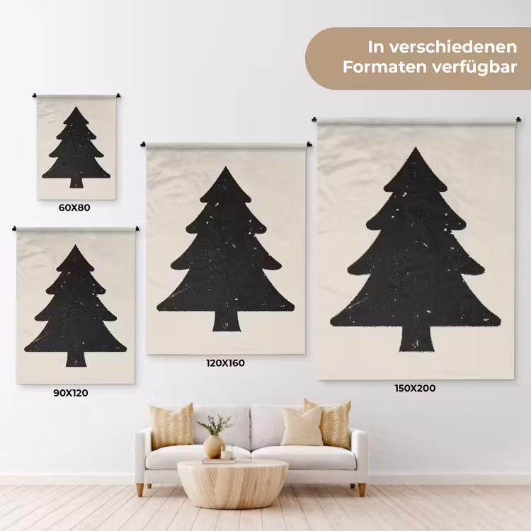 Kerstboom - Zwarte kerstboom - Boom - Japandi Wandkleed katoen klein -tsfeer8_DE