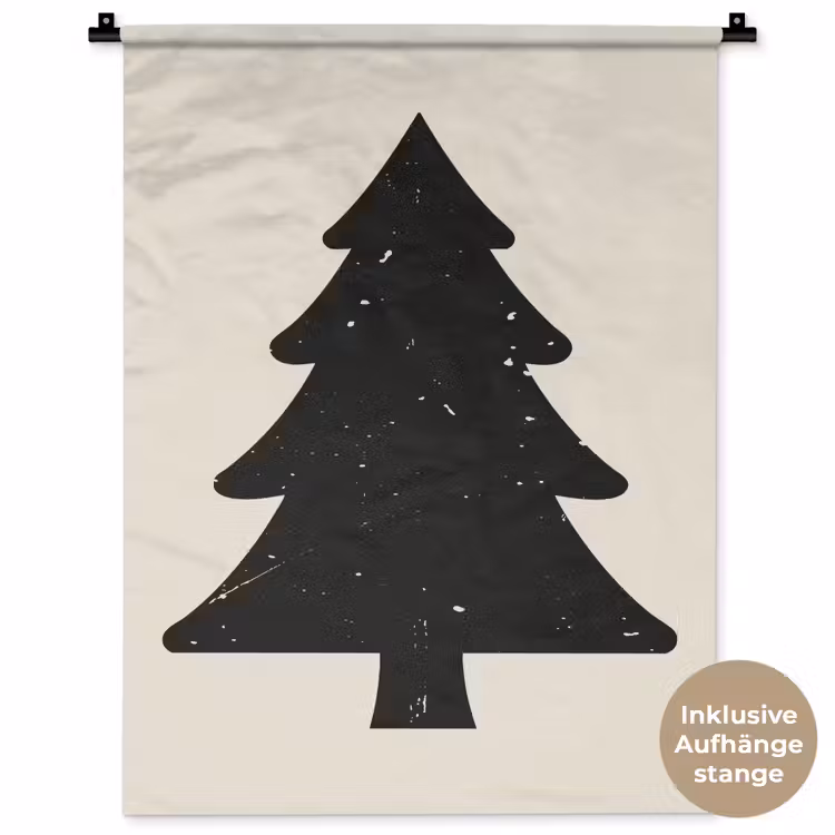 Kerstboom - Zwarte kerstboom - Boom - Japandi Wandkleed katoen klein -t3d_DE