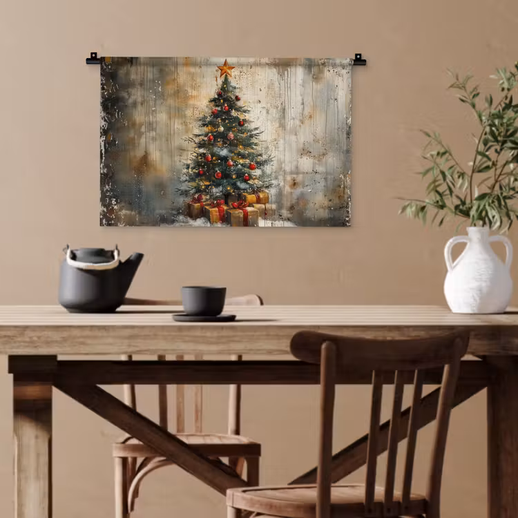 Kerstboom - Vintage - Kerst - Cadeau Wandkleed katoen klein -sfeer6