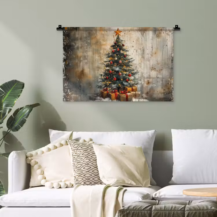 Kerstboom - Vintage - Kerst - Cadeau Wandkleed katoen klein -sfeer7