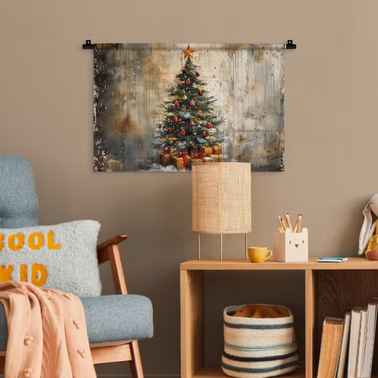 Kerstboom - Vintage - Kerst - Cadeau Wandkleed katoen klein -wsfeer4_kind