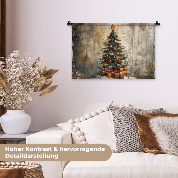 Kerstboom - Vintage - Kerst - Cadeau Wandkleed katoen klein -tsfeer1_DE