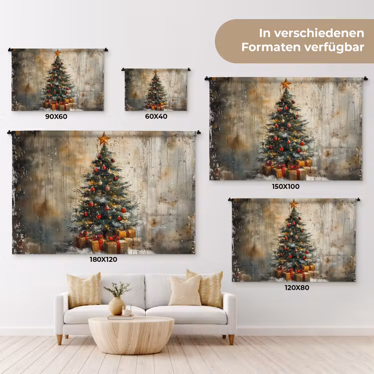 Kerstboom - Vintage - Kerst - Cadeau Wandkleed katoen klein -tsfeer8_DE