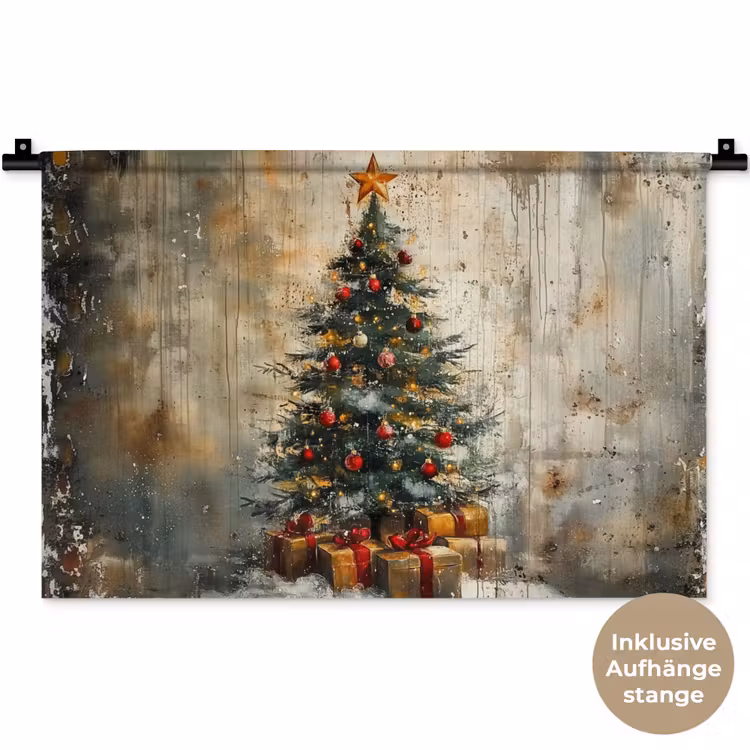 Kerstboom - Vintage - Kerst - Cadeau Wandkleed katoen klein -t3d_DE