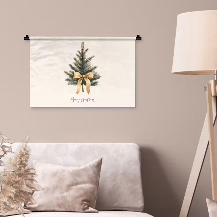 Kerstboom - Kerst - Merry Christmas - Beige Wandkleed katoen klein -sfeer4