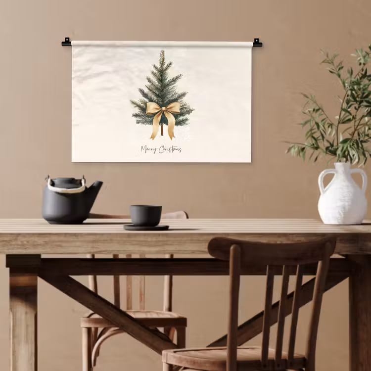 Kerstboom - Kerst - Merry Christmas - Beige Wandkleed katoen klein -sfeer6