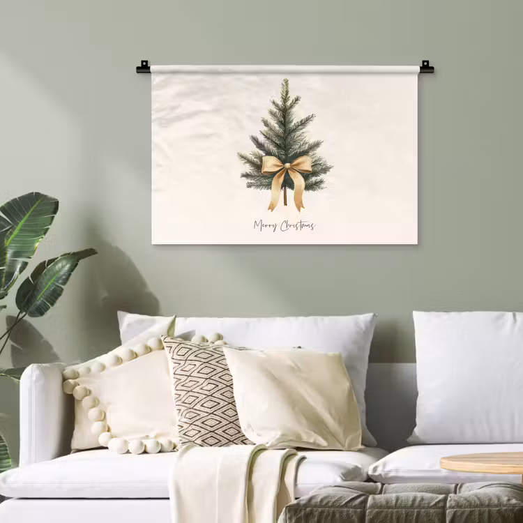 Kerstboom - Kerst - Merry Christmas - Beige Wandkleed katoen klein -sfeer7