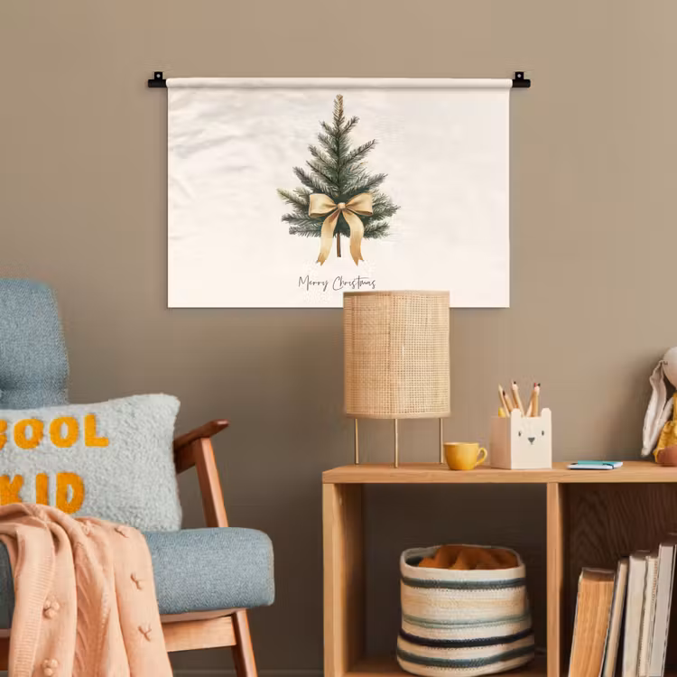 Kerstboom - Kerst - Merry Christmas - Beige Wandkleed katoen klein -wsfeer4_kind