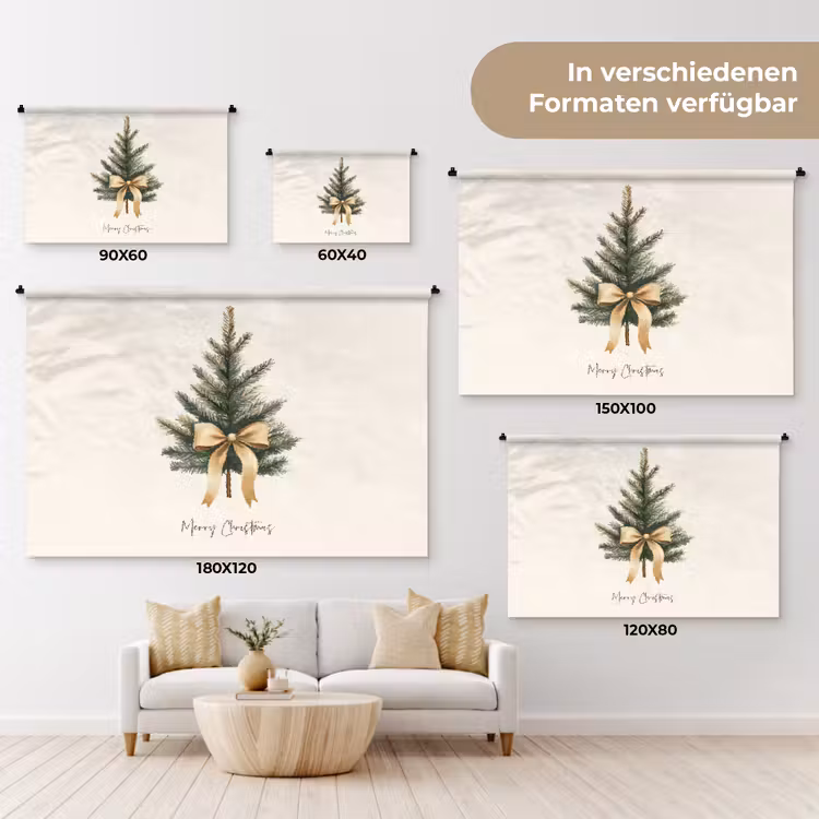 Kerstboom - Kerst - Merry Christmas - Beige Wandkleed katoen klein -tsfeer8_DE