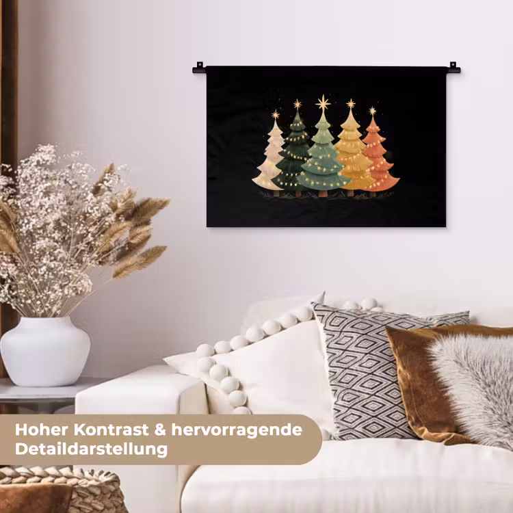 Kerstbomen - Kleurrijk - Lichtjes - Ster Wandkleed katoen klein -tsfeer1_DE