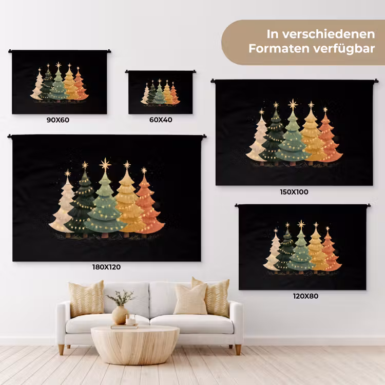 Kerstbomen - Kleurrijk - Lichtjes - Ster Wandkleed katoen klein -tsfeer8_DE